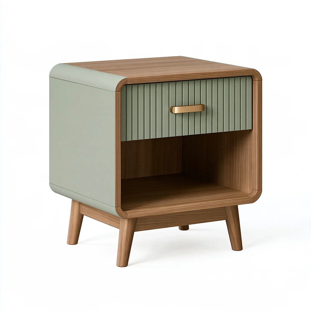 Comodino 45 x 40 x 60 cm in legno verde e marrone con cassetto stile moderno