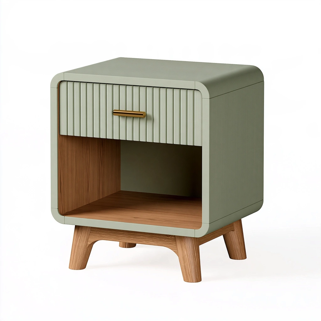 Comodino 50 x 40 x 60 cm in legno verde salvia con cassetto e vano a giorno