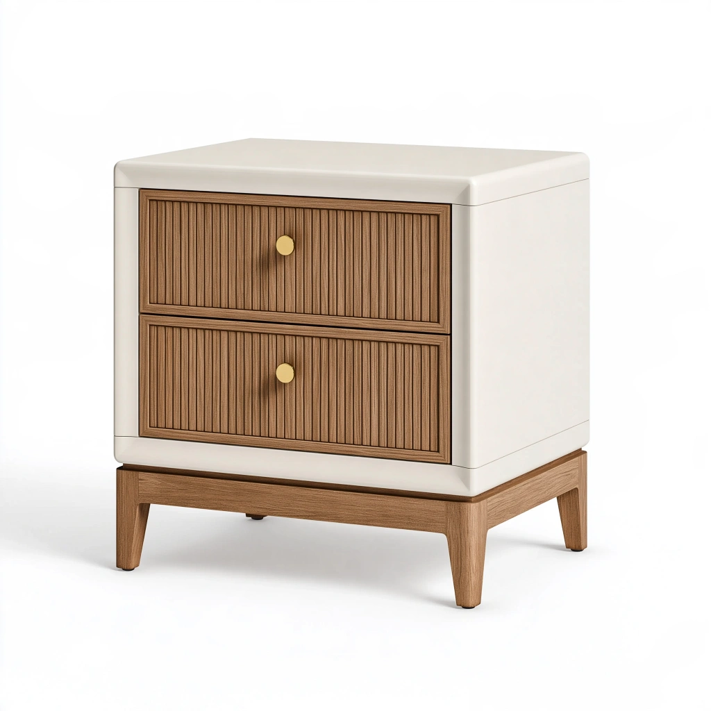 Comodino 50 x 40 x 60 cm in legno bianco e naturale con 2 cassetti stile moderno