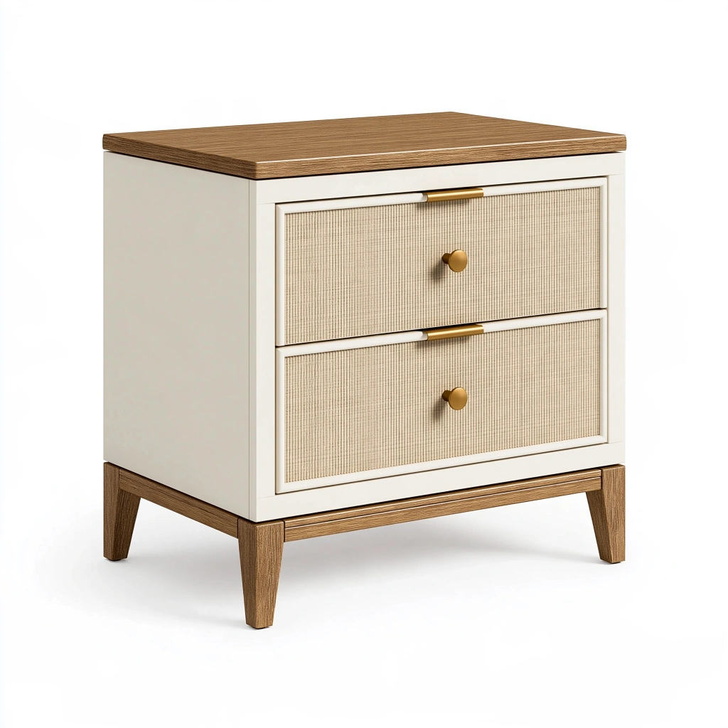 Comodino 50 x 40 x 60 cm in legno bianco e naturale con 2 cassetti stile moderno
