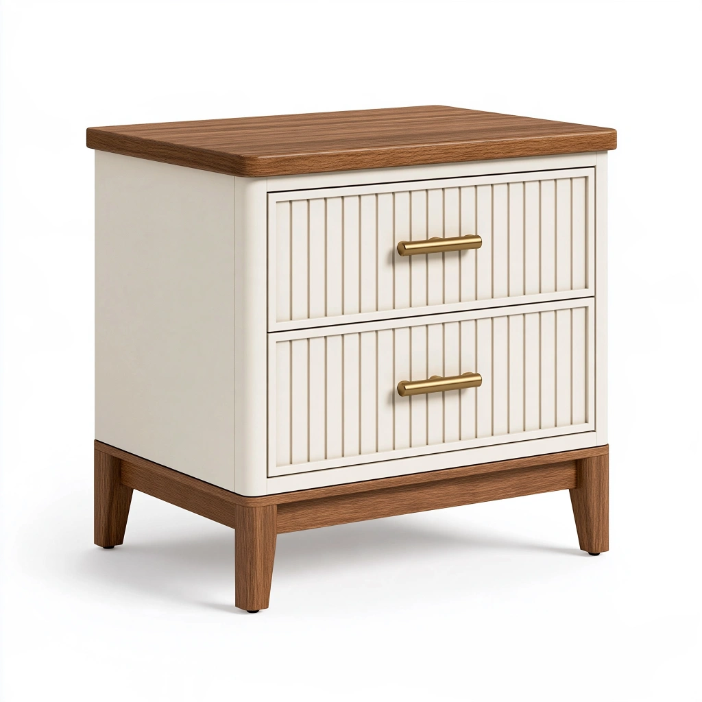 Comodino 50 x 40 x 60 cm in legno crema e marrone con 2 cassetti stile moderno