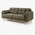 Divano due posti 190 cm in tessuto verde oliva con gambe in legno stile moderno