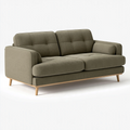 Divano 2 posti 180 cm in tessuto verde oliva con gambe in legno stile moderno
