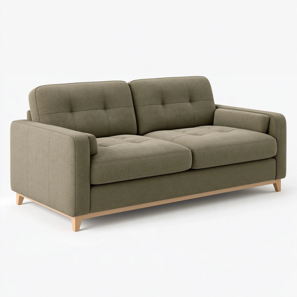 Divano 2 posti 180 x 85 x 85 cm in tessuto verde oliva con piedi in legno stile moderno