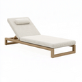 Lettino prendisole 200 x 70 cm in legno e tessuto beige con schienale reclinabile