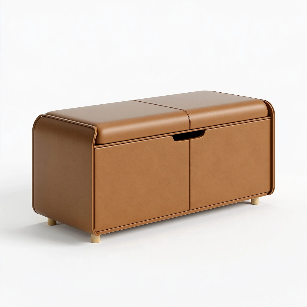 Panca contenitore 120 x 40 x 60 cm in similpelle marrone con ante - stile moderno