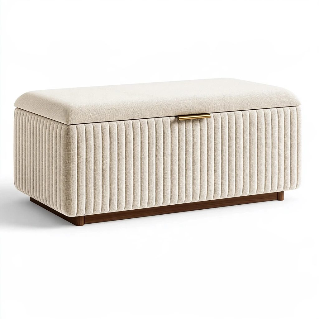 Panca contenitore 100 x 45 x 45 cm in tessuto beige stile moderno