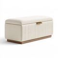 Panca contenitore 100 x 45 x 45 cm in tessuto beige con base in legno stile moderno