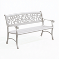 Panca da giardino 122 cm in metallo bianco con schienale floreale stile classico