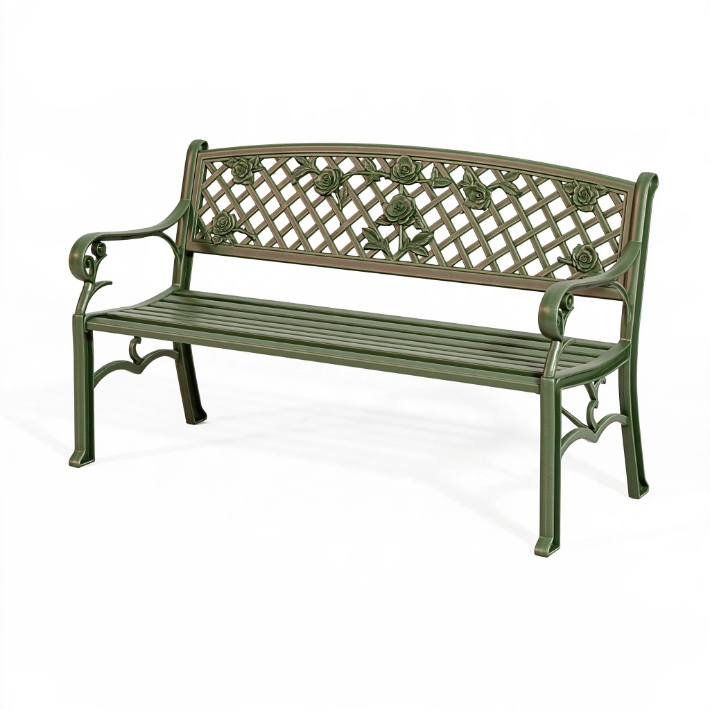 Panca da giardino 122 x 61 x 90 cm in metallo verde con schienale decorativo