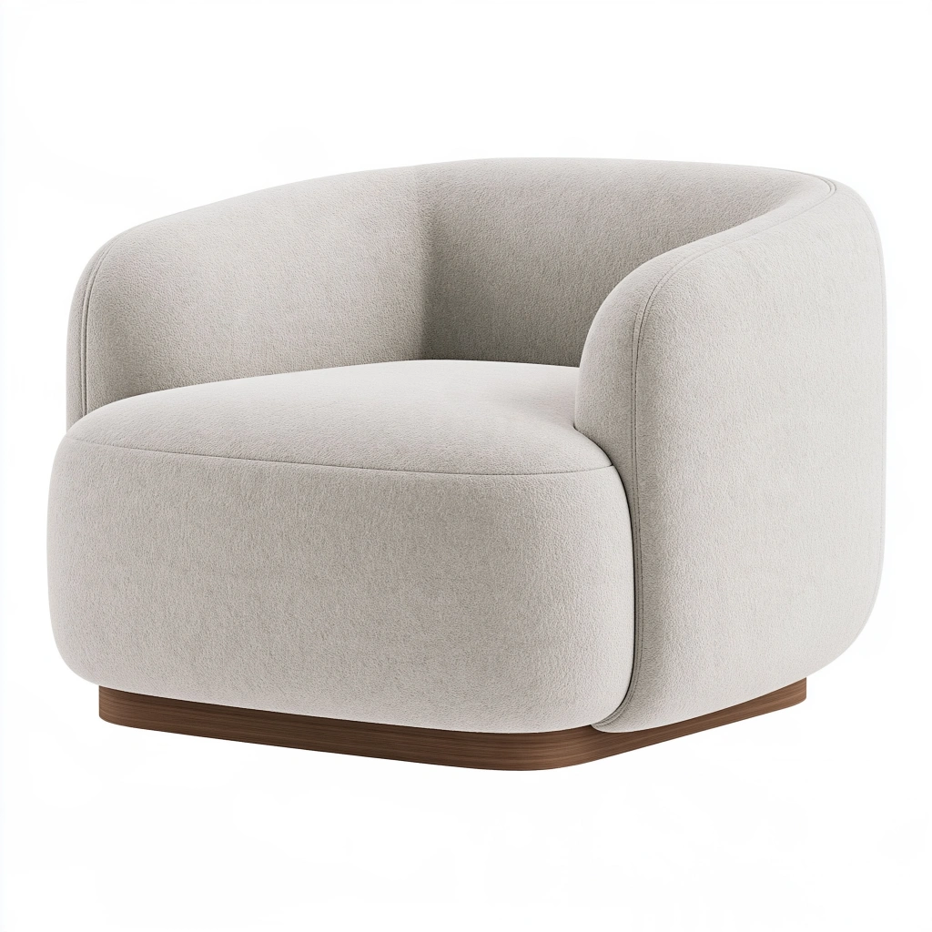 Poltrona 88 x 82 x 72 cm in tessuto bouclé beige con base in legno - stile moderno avvolgente