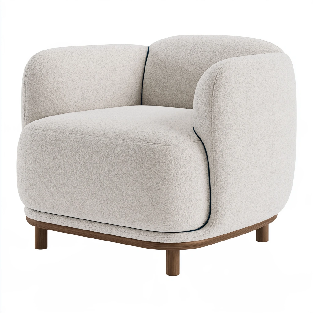 Poltrona 82 x 78 x 75 cm in tessuto bouclé avorio con base in legno stile moderno