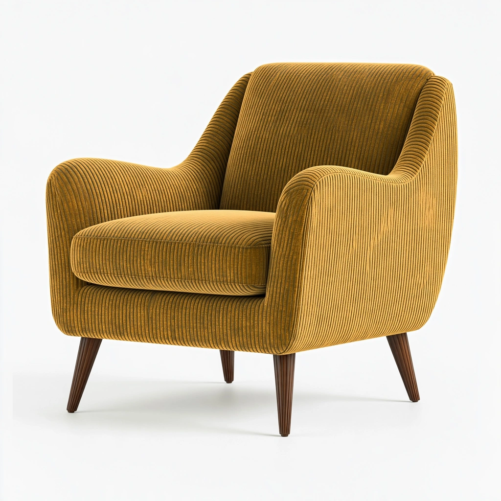 Poltrona 80 x 85 x 90 cm in velluto a coste senape con gambe in legno stile moderno