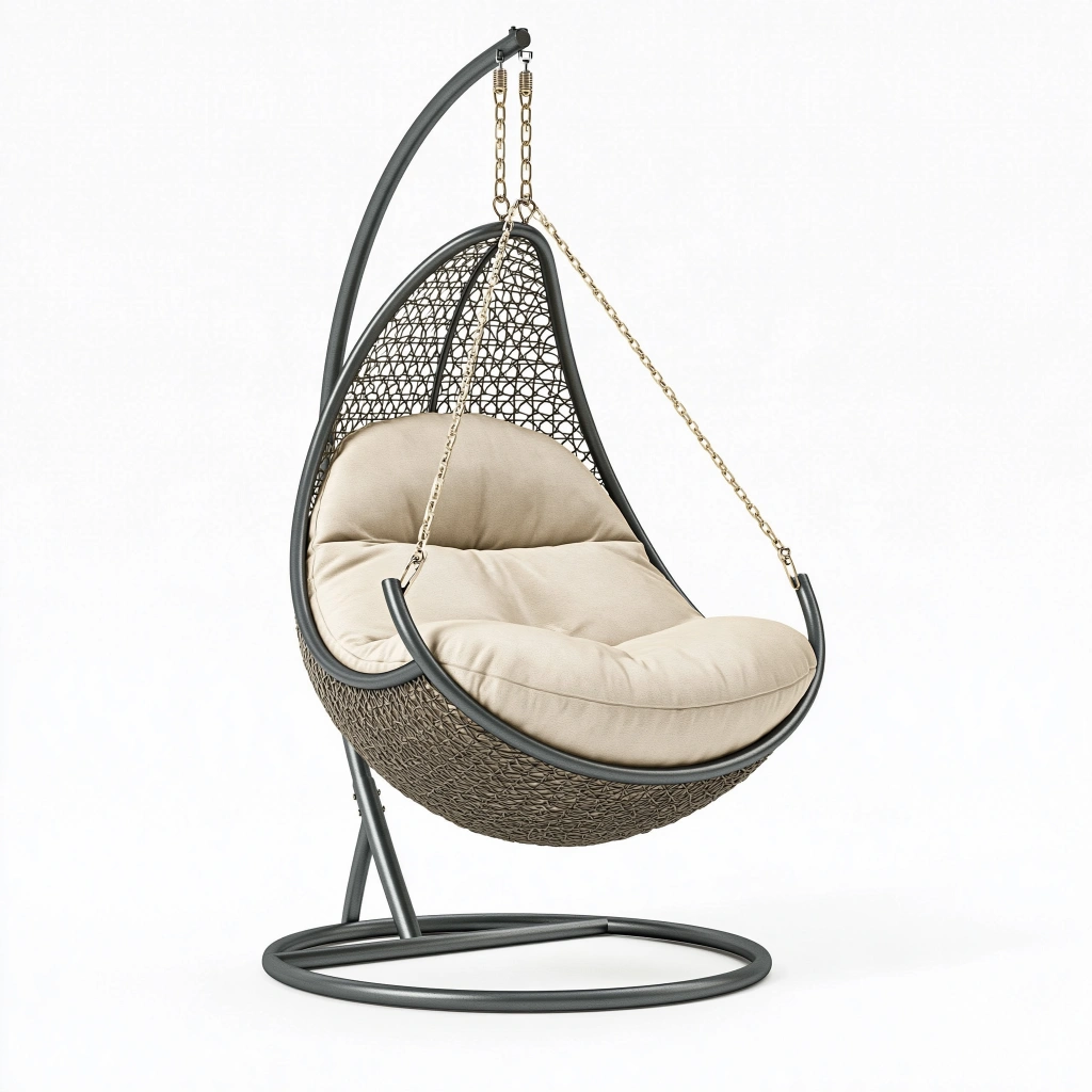 Poltrona sospesa 105 x 105 x 195 cm in metallo e intreccio sintetico grigio e beige con supporto