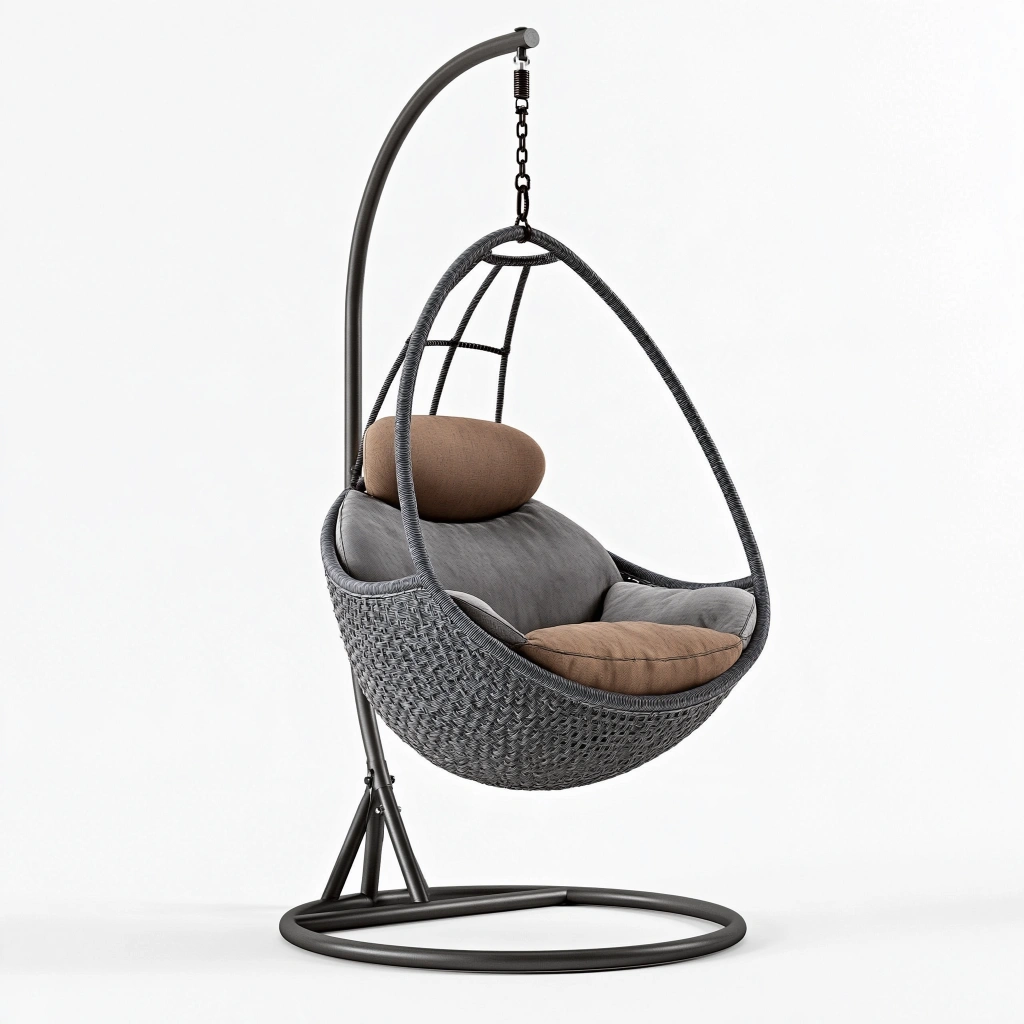Poltrona sospesa 105 x 105 x 195 cm in metallo e fibra intrecciata grigio marrone per relax